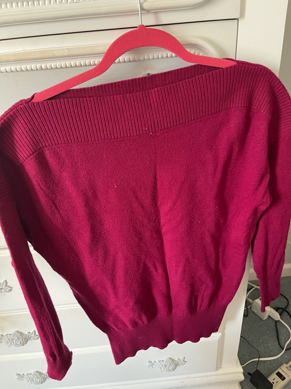 Express Off-the-Shoulder Sweater in Berry